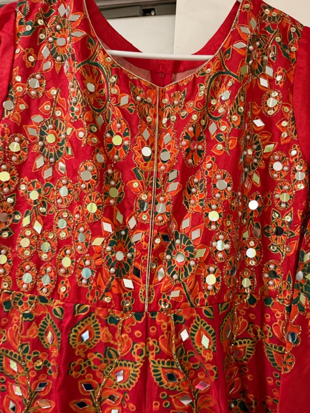 Red Embellished Mirrorwork Dress